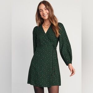 Dark Green Floral Long Sleeve Dress